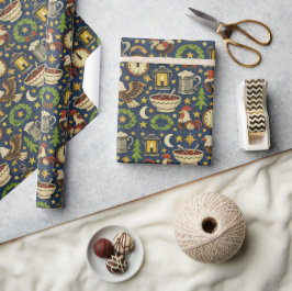 Papel De Presente Padrão Folclórico de Folia da Meia-Noite Rústica