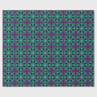 Papel De Presente Padrão Fractal de Caleidoscópio Azul-Verde, Roxo e