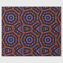 Papel De Presente Padrão Fractal de Caleidoscópio Laranja e Roxo