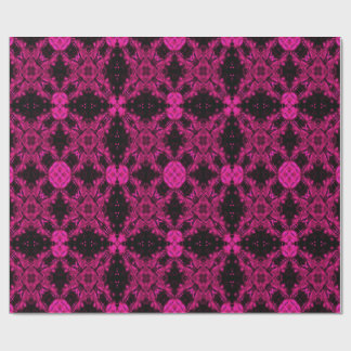 Papel De Presente Padrão Fractal de Caleidoscópio Rosa e Preto para