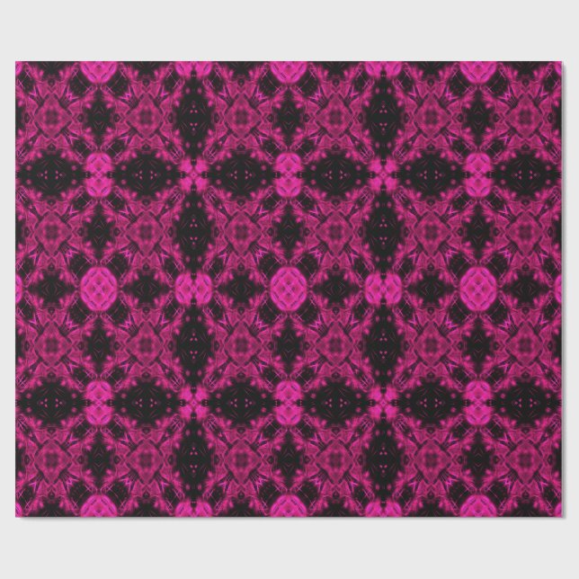 Papel De Presente Padrão Fractal de Caleidoscópio Rosa e Preto para  (Aberto)