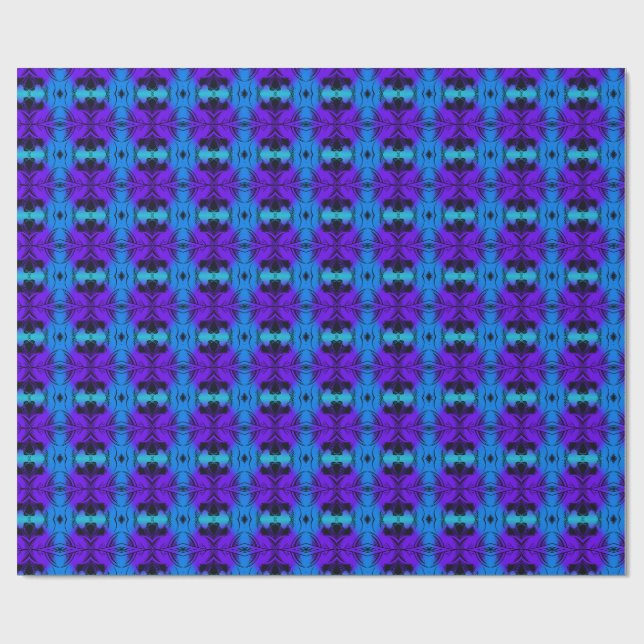 Papel De Presente Padrão Fractal de Caleidoscópio Roxo e Azul (Aberto)