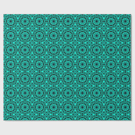 Papel De Presente Padrão Fractal de Caleidoscópio Turquesa e Azul