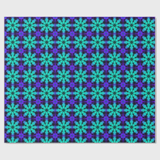 Papel De Presente Padrão Fractal de Caleidoscópio Turquesa e Azul
