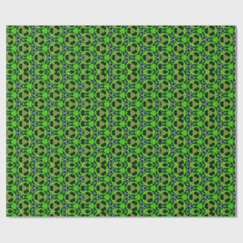Papel De Presente Padrão Fractal de Caleidoscópio Verde e Preto