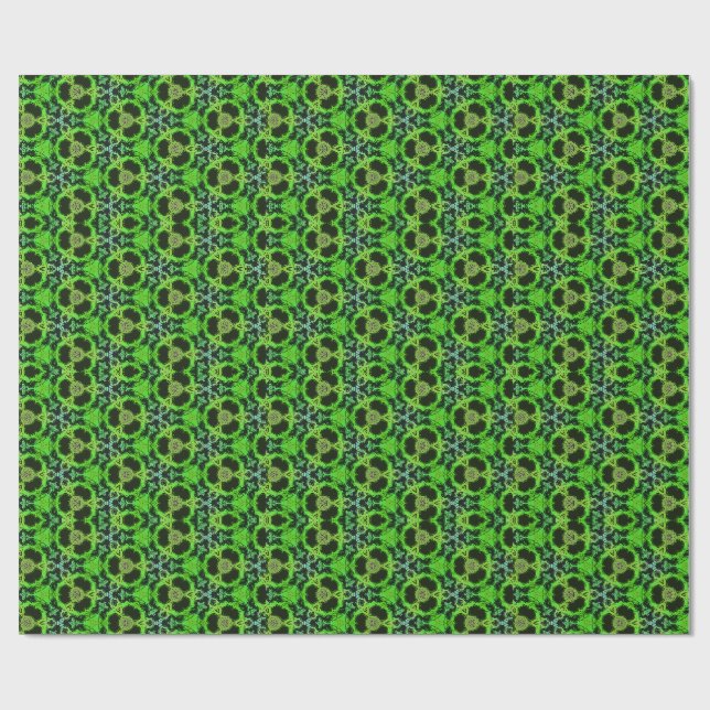 Papel De Presente Padrão Fractal de Caleidoscópio Verde e Preto (Aberto)