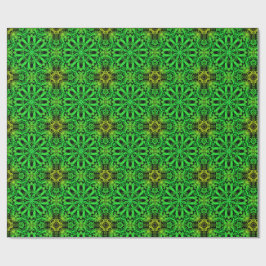 Papel De Presente Padrão Fractal de Caleidoscópio Verde e Preto