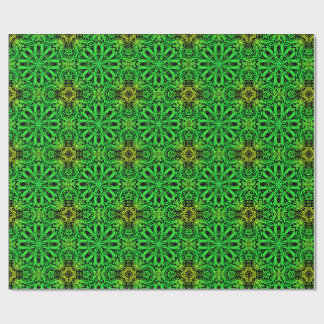 Papel De Presente Padrão Fractal de Caleidoscópio Verde e Preto