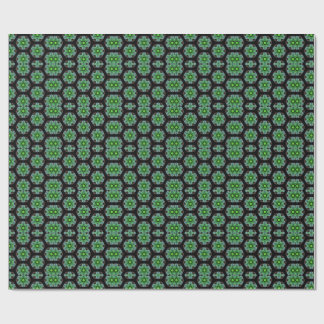 Papel De Presente Padrão Fractal de Caleidoscópio Verde e Preto
