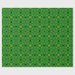 Papel De Presente Padrão Fractal de Kaleidoscópio Verde e Preto