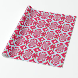 Papel De Presente Padrão Fractal Vermelho e Verde