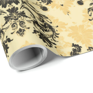 Papel De Presente Padrão Francês Preto e Dourado Elegante