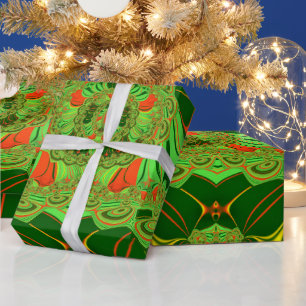 Papel De Presente ~ Padrão Fratural Vermelho Verde Amarelo ~