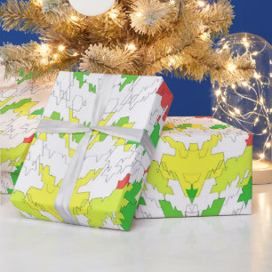 Papel De Presente ~ Padrão Fratural Vermelho Verde Amarelo ~ Natal ~