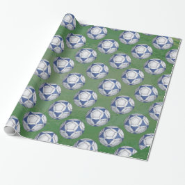 Papel De Presente Padrão Futbal Azul e Branco