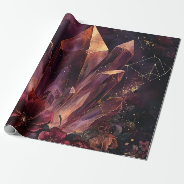 Papel De Presente Padrão Galáxia Floral Âmbar Gótico (Desenrolado)