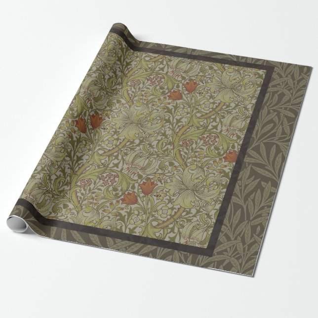 Papel De Presente Padrão Galho de Salgueiro e Lírio Dourado de Willi (Desenrolado)