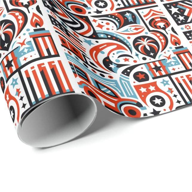 Papel De Presente Padrão Generativo de 4 de Julho (Ponta do rolo)