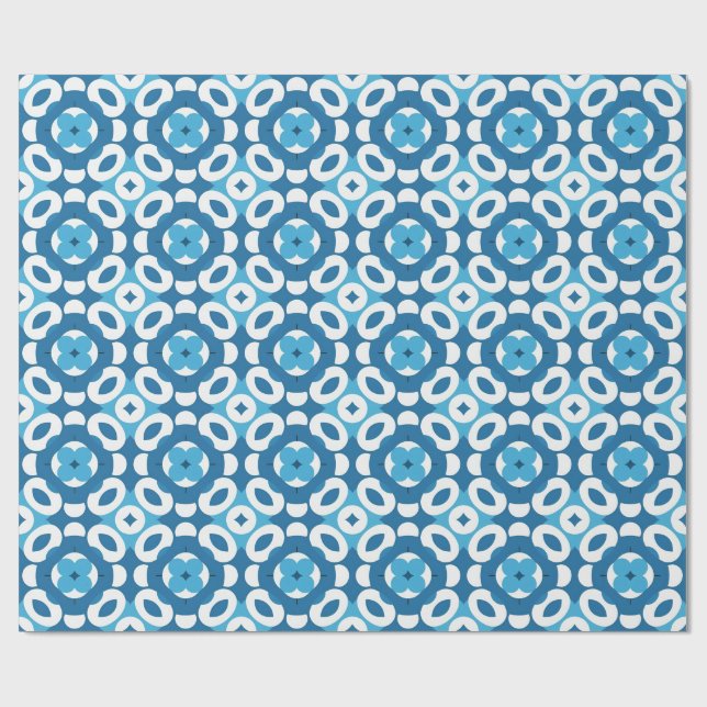 Papel De Presente Padrão Geométrico Abstrato Azul e Branco (Aberto)