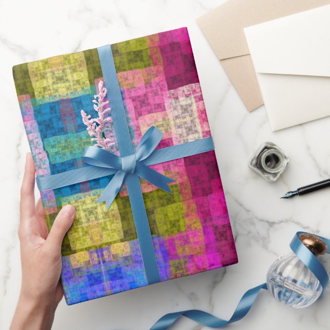 Papel De Presente padrão geométrico abstrato, azul, rosa, moderno (Presentear)