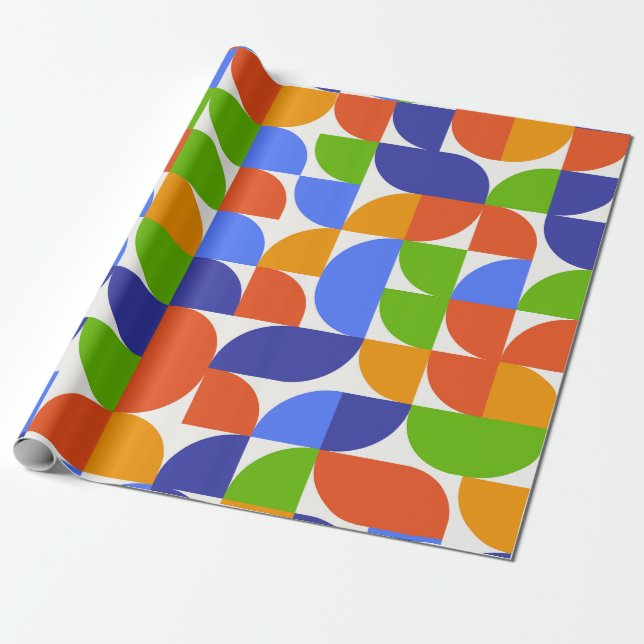 Papel De Presente Padrão geométrico abstrato Bauhaus em azul verde (Desenrolado)