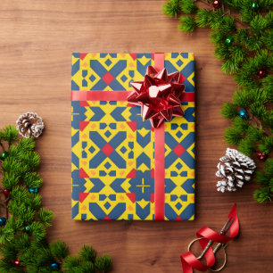 Papel De Presente Padrão Geométrico Abstrato com Cores Vibrantes