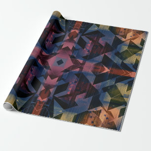 Papel De Presente Padrão Geométrico Abstrato Com Flor Azulada