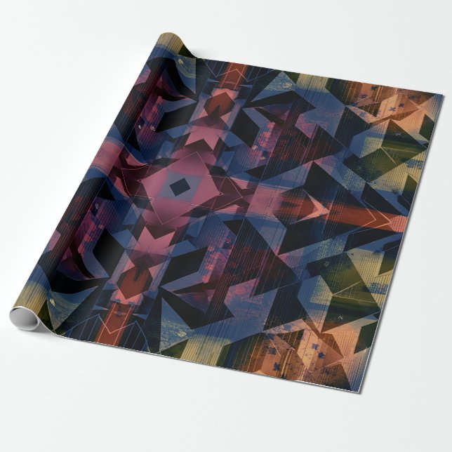 Papel De Presente Padrão Geométrico Abstrato Com Flor Azulada (Desenrolado)