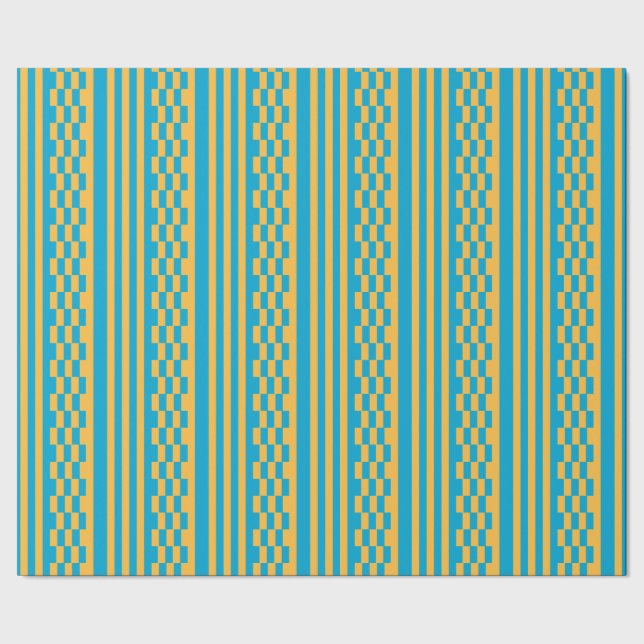 Papel De Presente Padrão Geométrico Amarelo e Azul-Bebê Elegante (Barra)