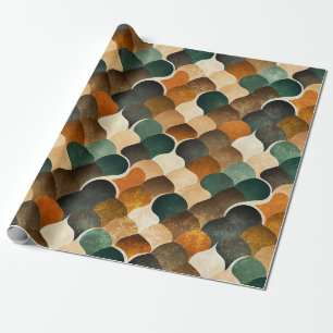 Papel De Presente Padrão Geométrico Art Deco em Verde Água e Dourado