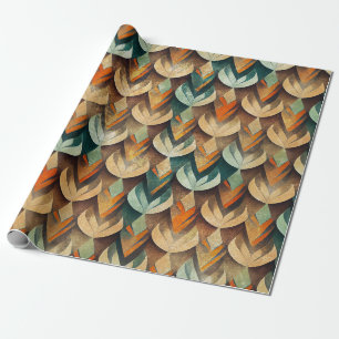 Papel De Presente Padrão Geométrico Art Déco em Verde Água e Dourado