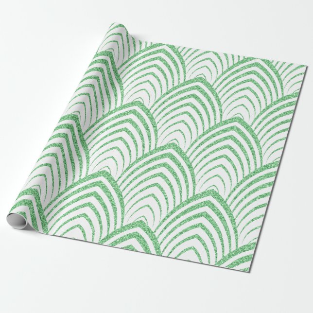 Papel De Presente Padrão Geométrico Art-déco Verde Irlandês (Desenrolado)