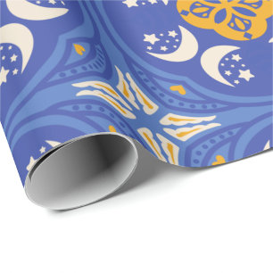 Papel De Presente Padrão geométrico azul e dourado