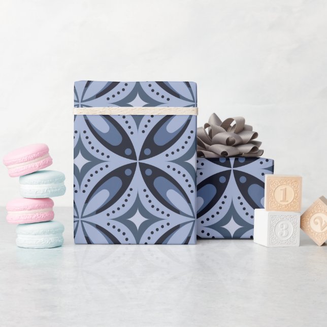 Papel De Presente Padrão Geométrico Azul Estilo Retro (Chá de bebê)