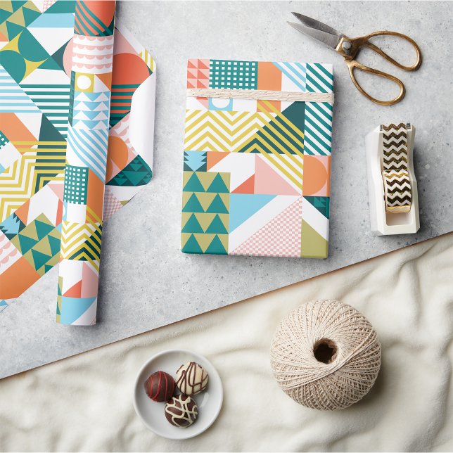 Papel De Presente Padrão Geométrico Bauhaus Mosaico Scandi (Criador carregado)