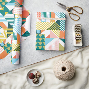 Papel De Presente Padrão Geométrico Bauhaus Scandi Mosaico