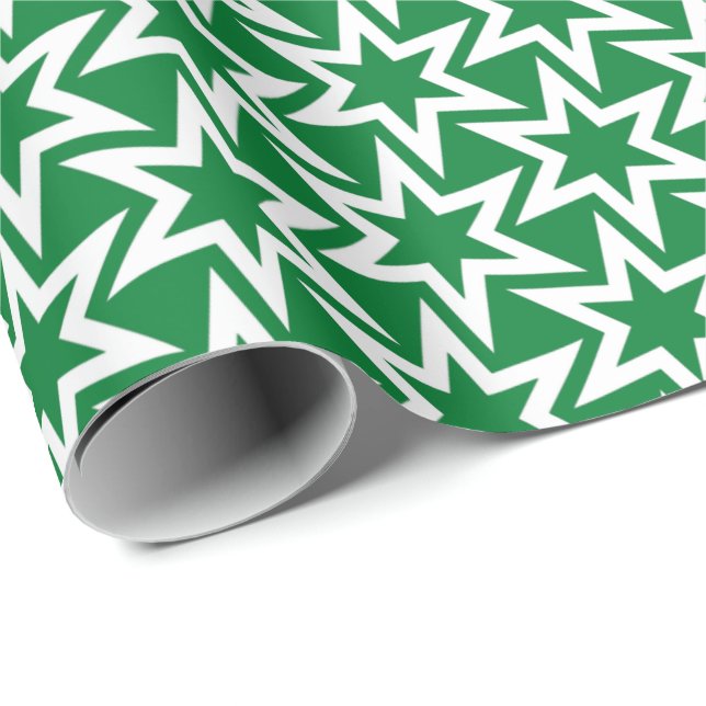 Papel De Presente Padrão Geométrico Branco e Verde (Ponta do rolo)