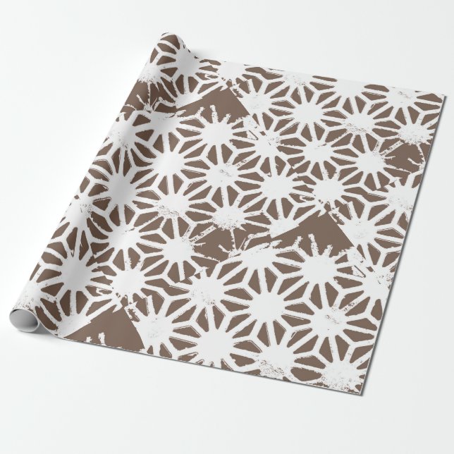 Papel De Presente Padrão geométrico castanho e branco (Desenrolado)