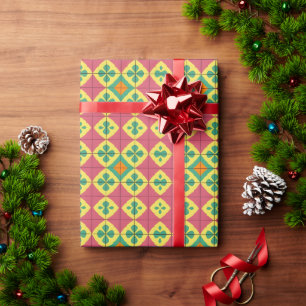 Papel De Presente Padrão Geométrico Colorido com Azulejo Simétrico