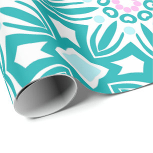 Papel De Presente Padrão geométrico com motivo azul-turquesa, branco