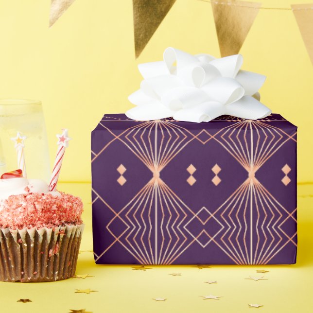 Papel De Presente Padrão geométrico contínuo com linhas cor de pêsse (Festa de aniversário)