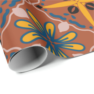Papel De Presente Padrão geométrico contínuo com motivos florais