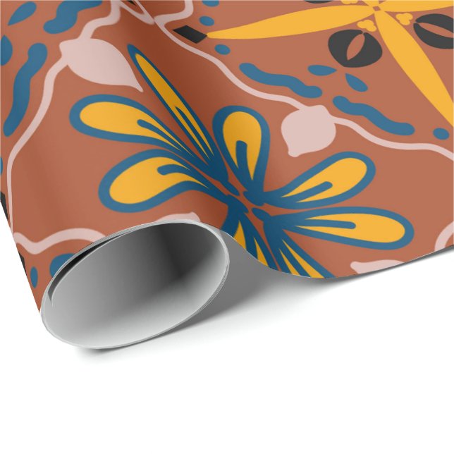 Papel De Presente Padrão geométrico contínuo com motivos florais (Ponta do rolo)