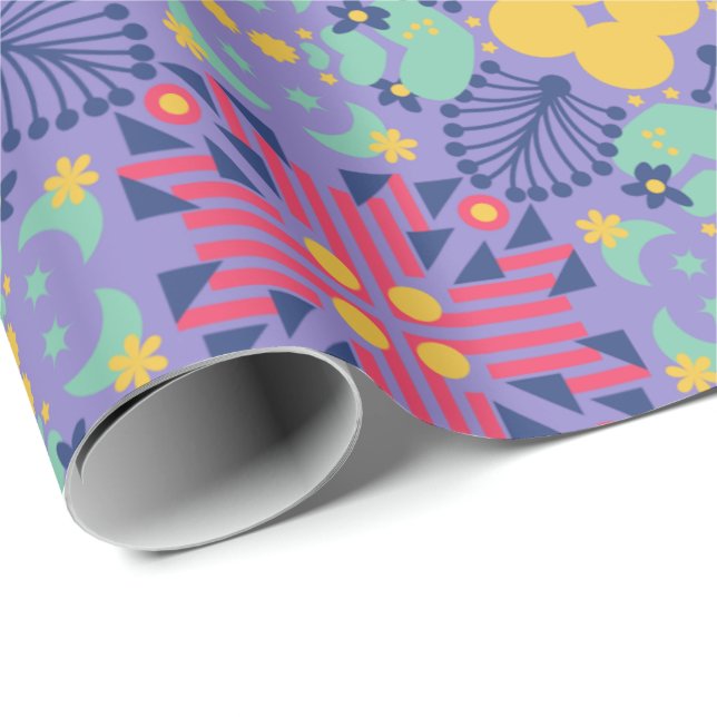 Papel De Presente Padrão geométrico contínuo com rosa vibrante (Ponta do rolo)