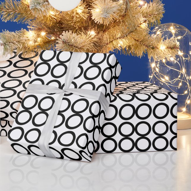 Papel De Presente Padrão Geométrico de Círculo Preto e Branco (Feriados)