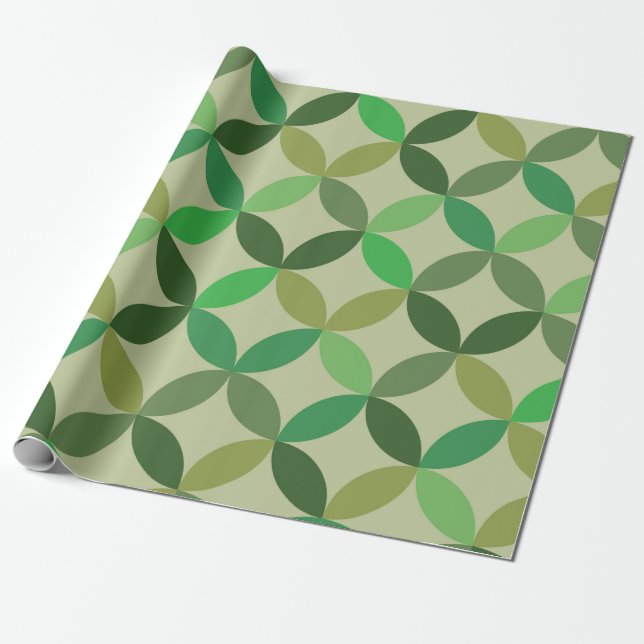 Papel De Presente Padrão Geométrico de Círculos Verdes Modernos de M (Desenrolado)