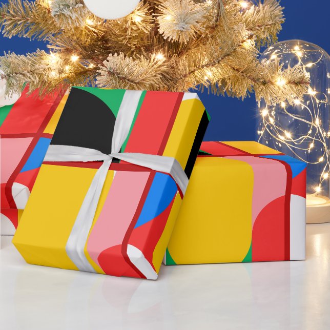 Papel De Presente Padrão Geométrico de Cores Amarelas e Vermelhas Ab (Feriados)