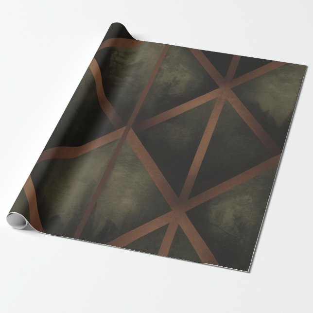 Papel De Presente Padrão Geométrico De Elegância Laranja E Verde (Desenrolado)