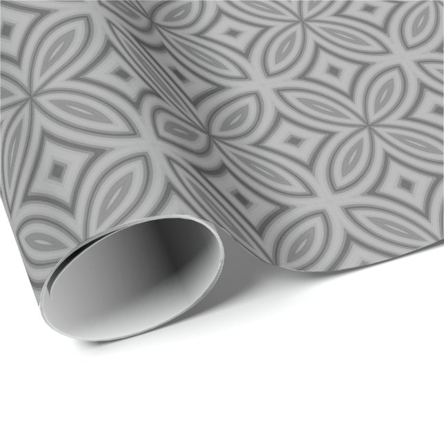 Papel De Presente Padrão geométrico de flor abstrata cinza de duas t (Ponta do rolo)