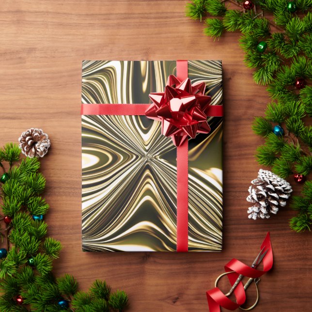 Papel De Presente Padrão Geométrico de Mármore Dourado da Meia-Noite (Presente de Natal)